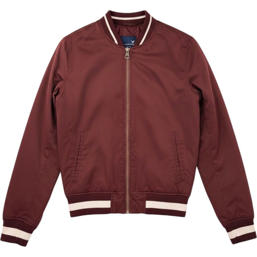 American Eagle Bomber Jacket Womens Small Maroon Varsity‎ Striped Quilted Zip Up